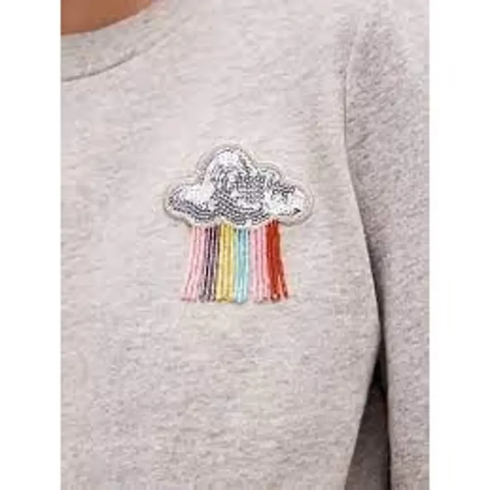 Kate Spade Womens Sweatshirt Size Small Rain Or Shine Short Sleeve Gray $168 NEW